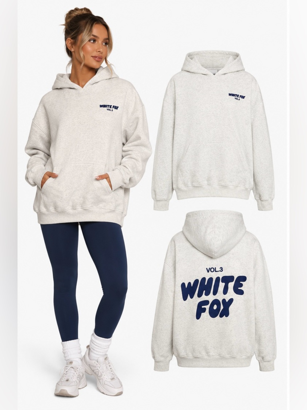 White Fox Boutique Vol. 3 Oversized Hoodie Heather Grey Blue S/M - Picture 2 of 7
